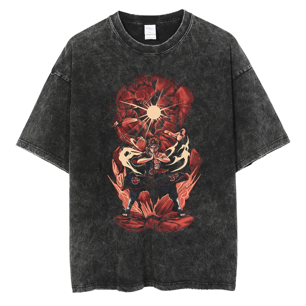 Men Washed TShirt Harajuku Streetwear Hip Hop Japanese Anime Naruto Graphic T Shirts Cotton Summer Short Sleeve Vintage Tops