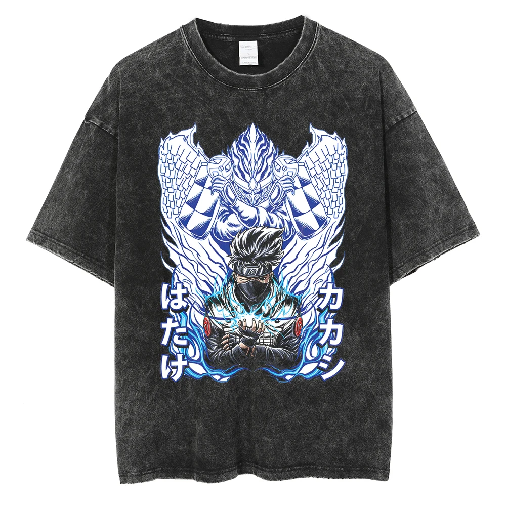 Men Washed TShirt Harajuku Streetwear Hip Hop Japanese Anime Naruto Graphic T Shirts Cotton Summer Short Sleeve Vintage Tops
