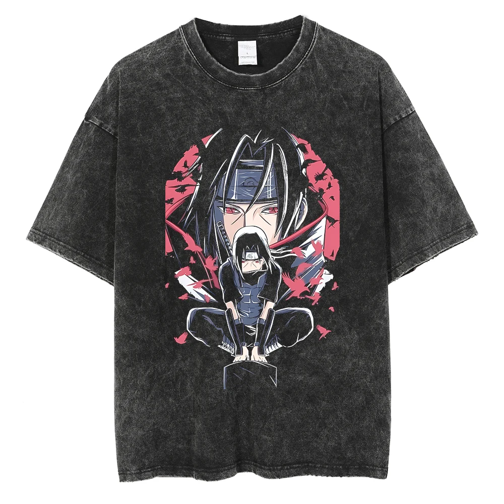 Men Washed TShirt Harajuku Streetwear Hip Hop Japanese Anime Naruto Graphic T Shirts Cotton Summer Short Sleeve Vintage Tops