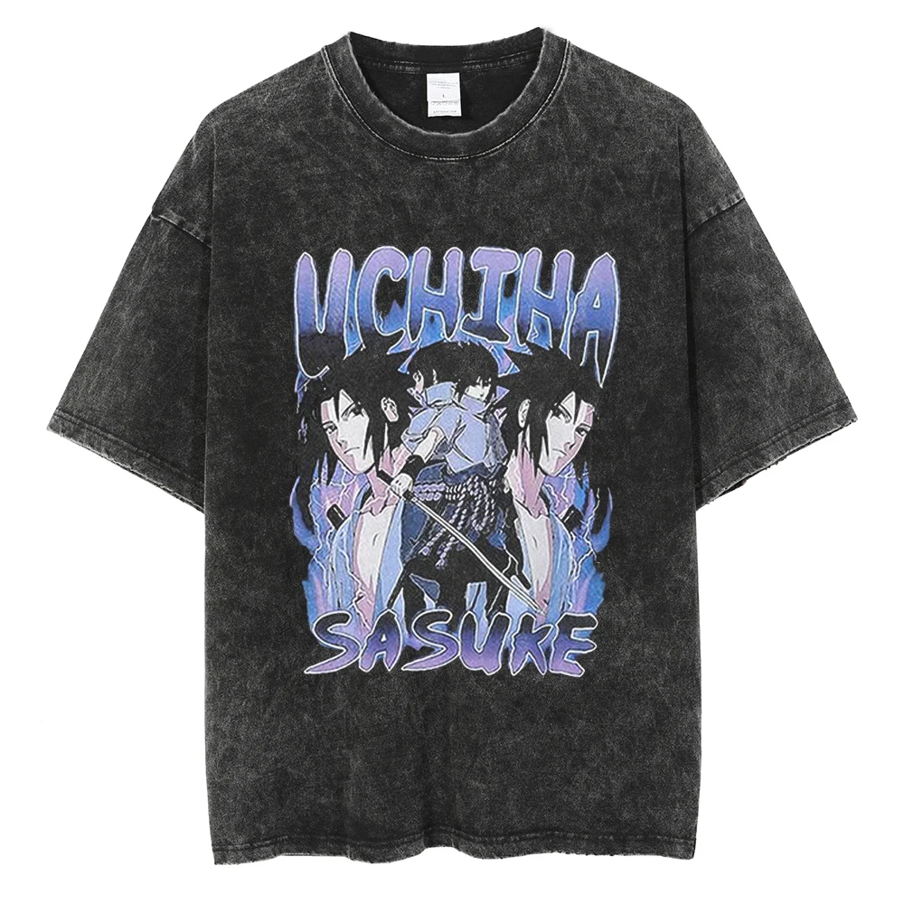 Men Washed TShirt Harajuku Streetwear Hip Hop Japanese Anime Naruto Graphic T Shirts Cotton Summer Short Sleeve Vintage Tops