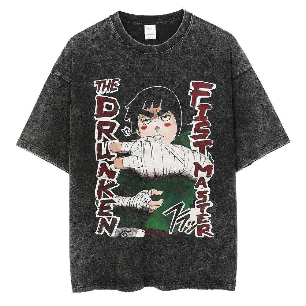 Men Washed TShirt Harajuku Streetwear Hip Hop Japanese Anime Naruto Graphic T Shirts Cotton Summer Short Sleeve Vintage Tops