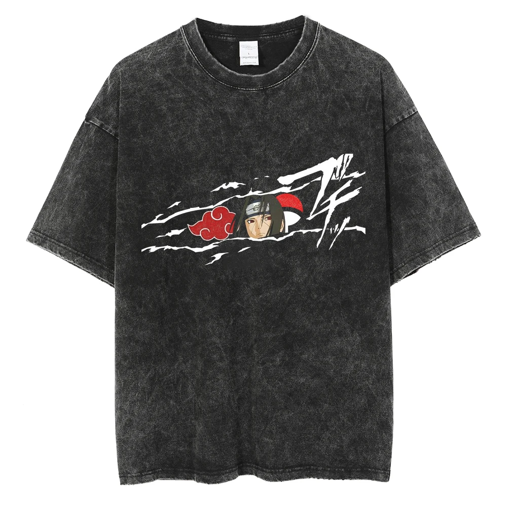 Men Washed TShirt Harajuku Streetwear Hip Hop Japanese Anime Naruto Graphic T Shirts Cotton Summer Short Sleeve Vintage Tops
