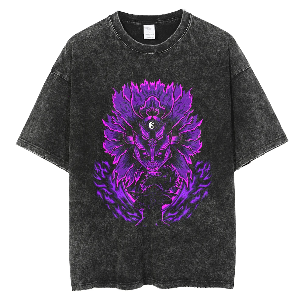 Men Washed TShirt Harajuku Streetwear Hip Hop Japanese Anime Naruto Graphic T Shirts Cotton Summer Short Sleeve Vintage Tops