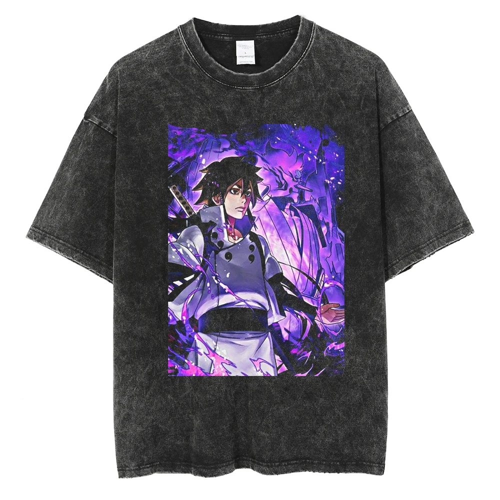 Men Washed TShirt Harajuku Streetwear Hip Hop Japanese Anime Naruto Graphic T Shirts Cotton Summer Short Sleeve Vintage Tops