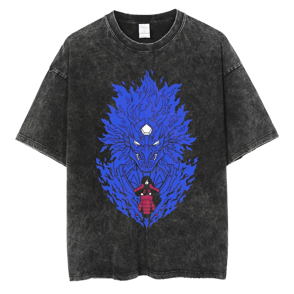 Men Washed TShirt Harajuku Streetwear Hip Hop Japanese Anime Naruto Graphic T Shirts Cotton Summer Short Sleeve Vintage Tops
