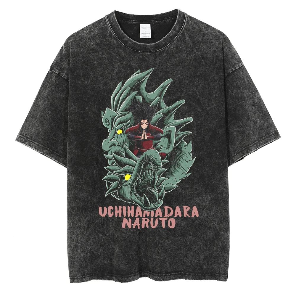 Men Washed TShirt Harajuku Streetwear Hip Hop Japanese Anime Naruto Graphic T Shirts Cotton Summer Short Sleeve Vintage Tops