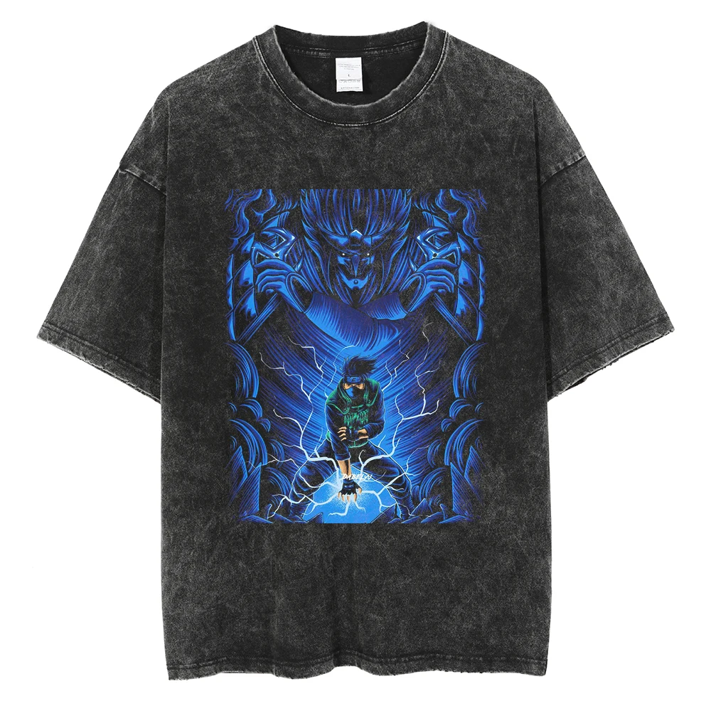 Men Washed TShirt Harajuku Streetwear Hip Hop Japanese Anime Naruto Graphic T Shirts Cotton Summer Short Sleeve Vintage Tops