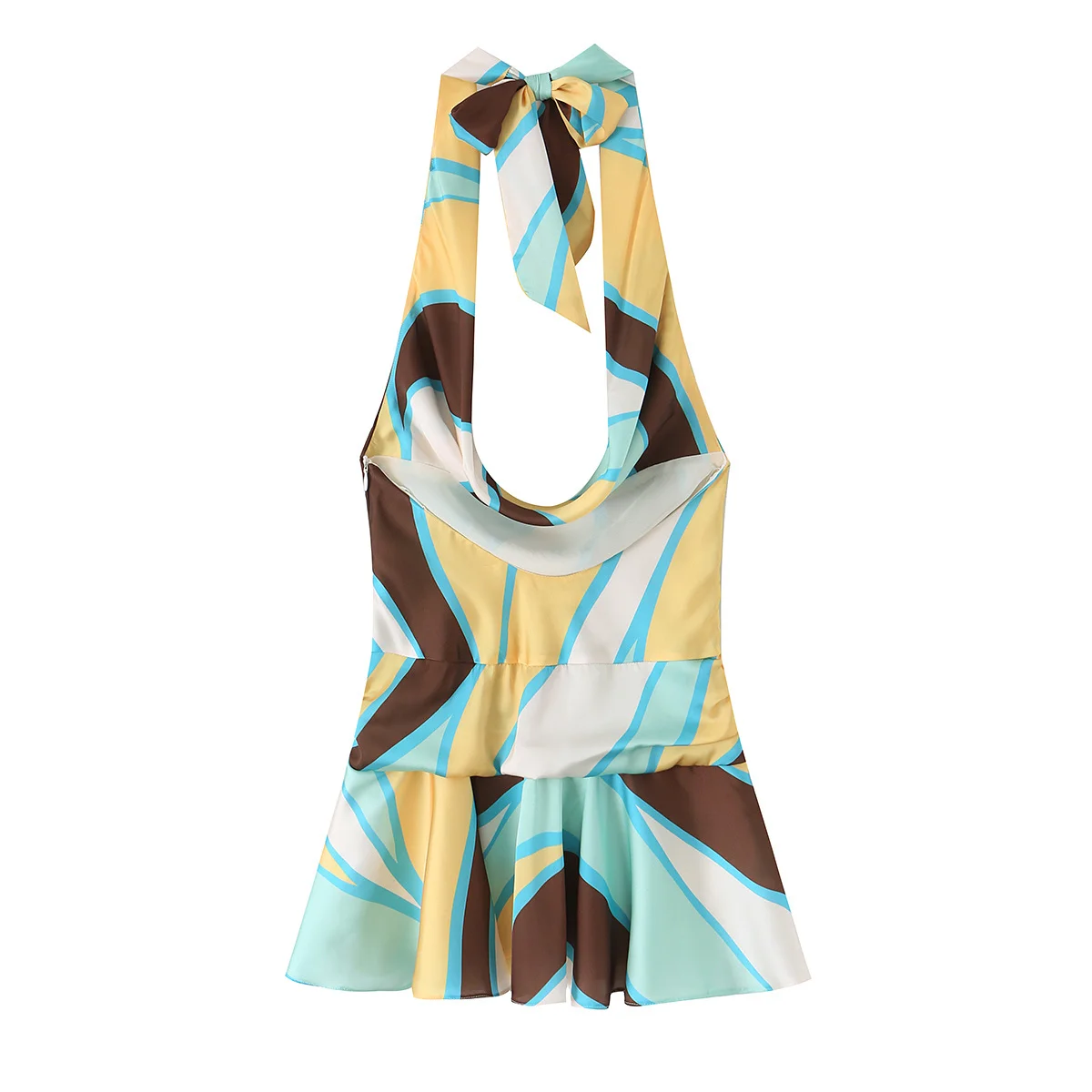 TFMLN Women Print Halter Dress Sleeveless Backless Sexy Slim Folds Mini Dress Summer Vintage Fashion Party Vacation Lady Outfit