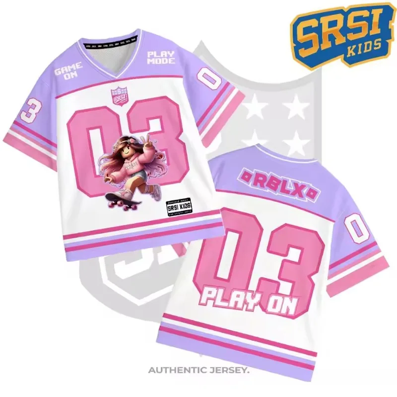 Roblox Game Character 3D Graphic V Neck T Shirt Summer Short Sleeve Tops for Boys Teen Gamer Sports Clothes