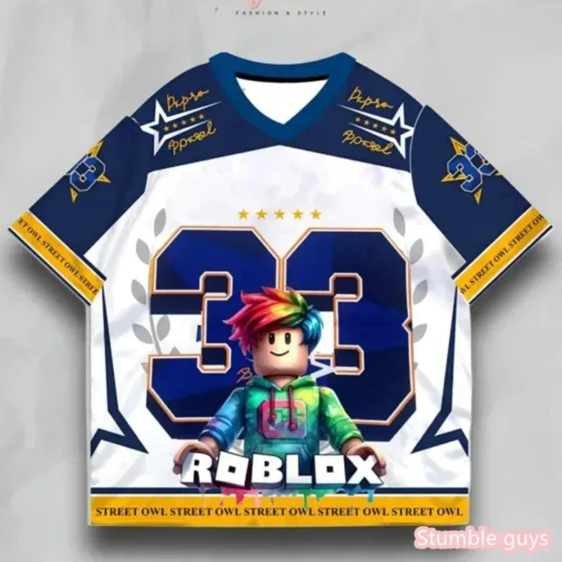 Roblox Game Character 3D Graphic V Neck T Shirt Summer Short Sleeve Tops for Boys Teen Gamer Sports Clothes