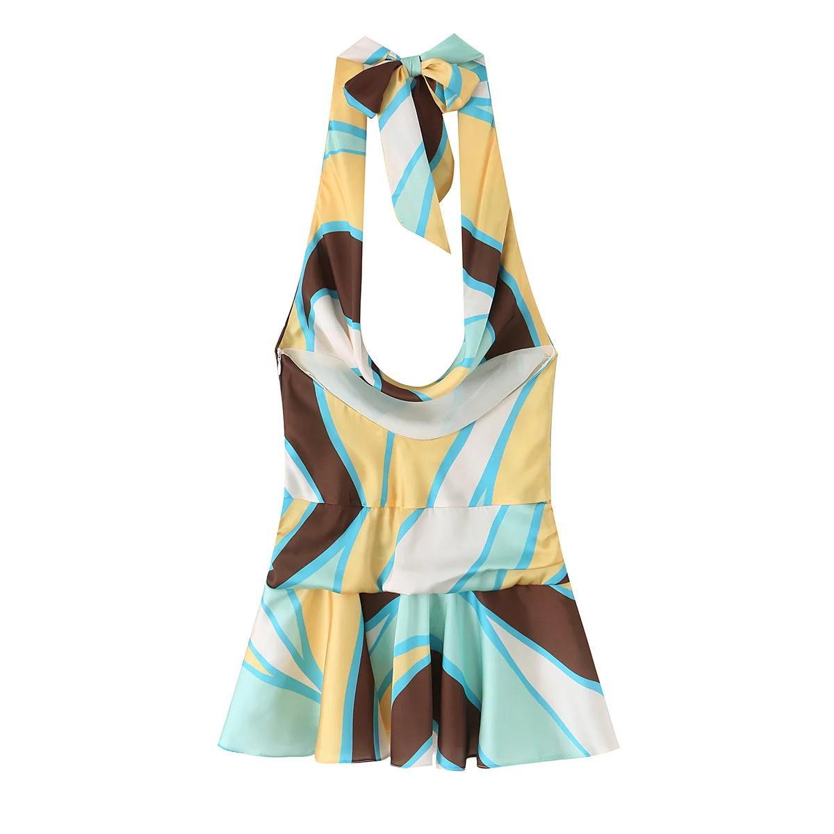 Women's Holiday Beach Printed Halter Mini Dress KONDALA 2026 Summer Trendy Backless Dress Lady Sexy Chic Party Super Short Dress