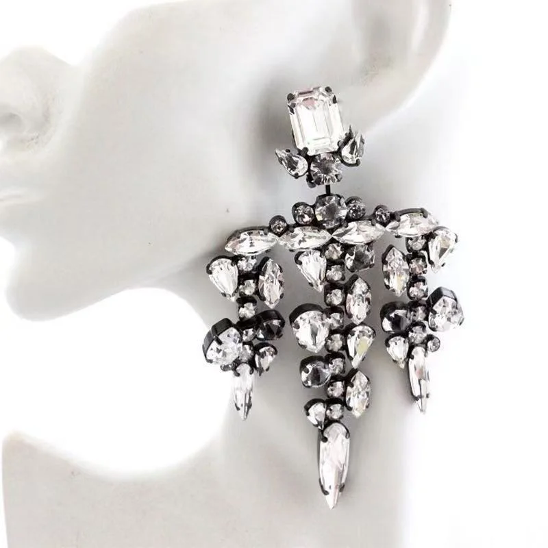 Women Bridal Wedding Earrings Vintage Crystal Rhinestone Chandelier Earrings Irregular Tassel Drop Earrings Party Statement Jewe