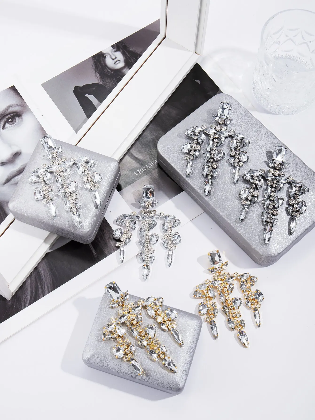 Women Bridal Wedding Earrings Vintage Crystal Rhinestone Chandelier Earrings Irregular Tassel Drop Earrings Party Statement Jewe