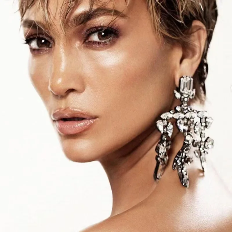 Women Bridal Wedding Earrings Vintage Crystal Rhinestone Chandelier Earrings Irregular Tassel Drop Earrings Party Statement Jewe