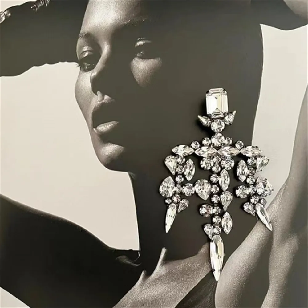 Women Bridal Wedding Earrings Vintage Crystal Rhinestone Chandelier Earrings Irregular Tassel Drop Earrings Party Statement Jewe