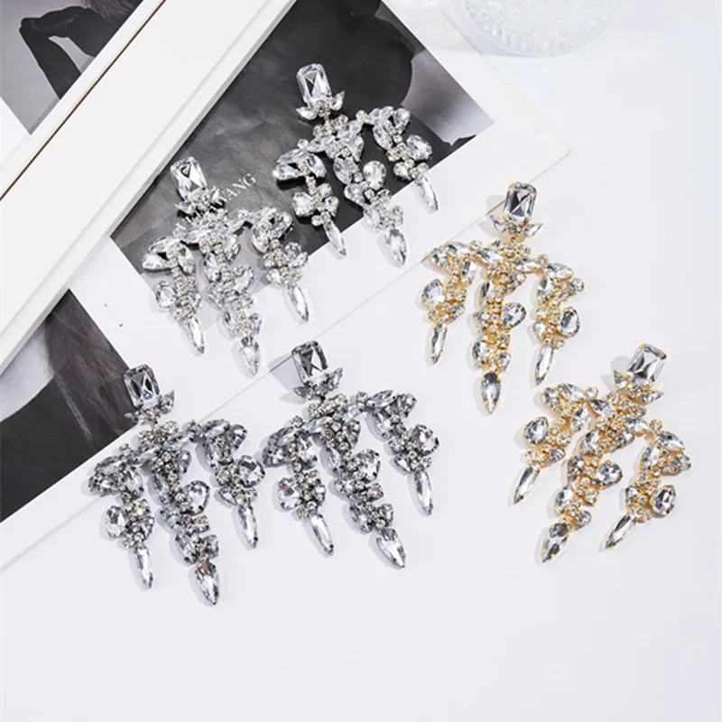 Women Bridal Wedding Earrings Vintage Crystal Rhinestone Chandelier Earrings Irregular Tassel Drop Earrings Party Statement Jewe