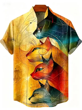 2026 Party Short Sleeve Shirt Road Animal Pattern Printed Short Sleeve Button Shirt Summer Fashion Casual Style
