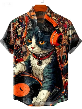 2026 Party Short Sleeve Shirt Road Animal Pattern Printed Short Sleeve Button Shirt Summer Fashion Casual Style