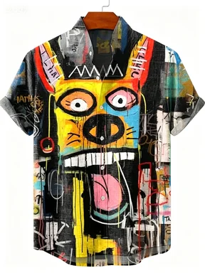 2026 Party Short Sleeve Shirt Road Animal Pattern Printed Short Sleeve Button Shirt Summer Fashion Casual Style