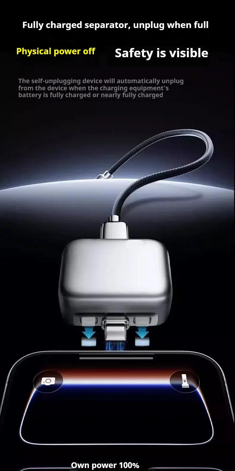 140W Fast Charger Phone Adapter Physical Full Charge Disconnector Automatically Cuts Power Ejects Phone When Fully Charged