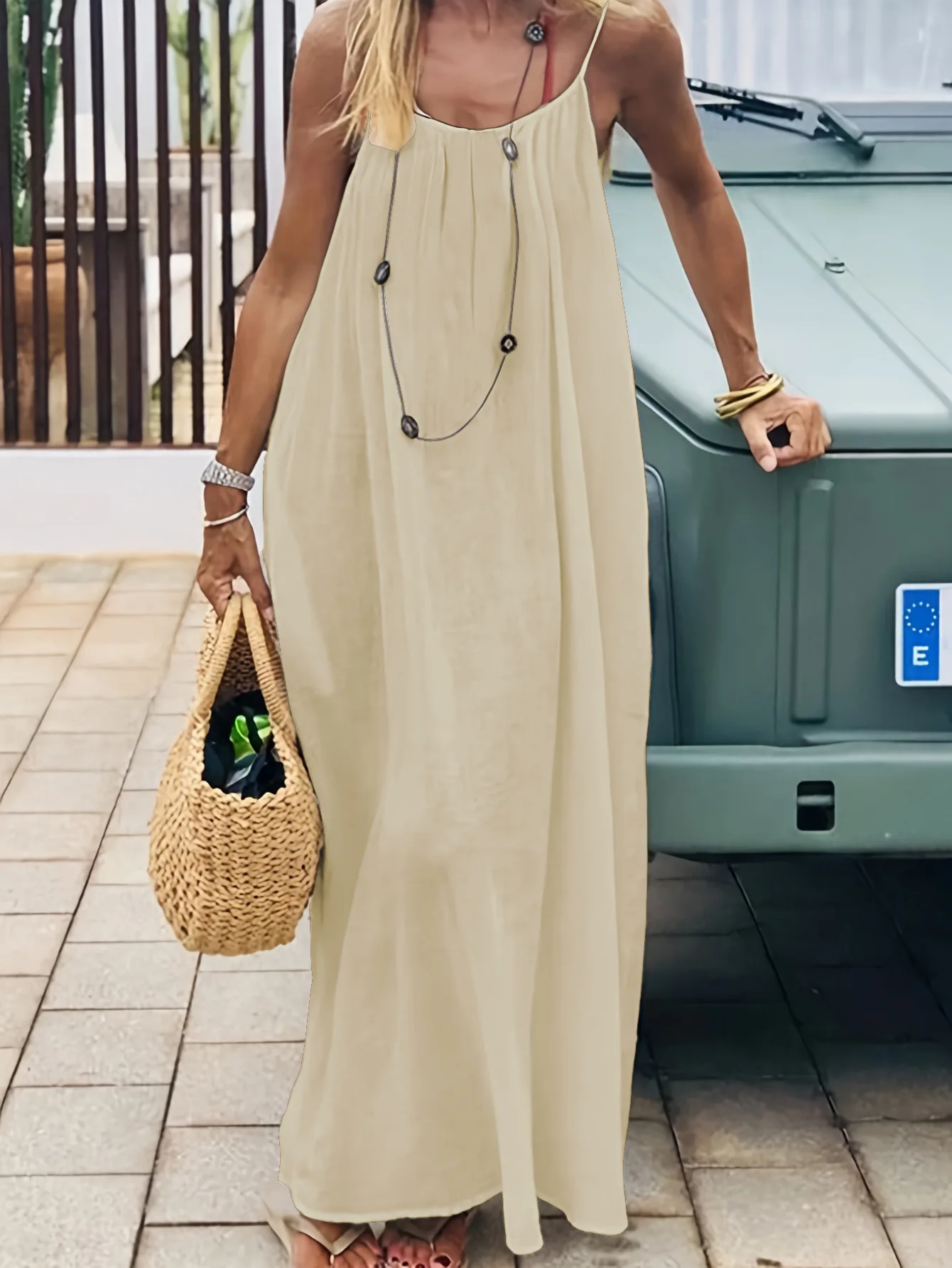 2026 New European & American Cross‑border Women’s Wear, Solid Color Loose Casual Versatile Slip Backless Maxi Dress