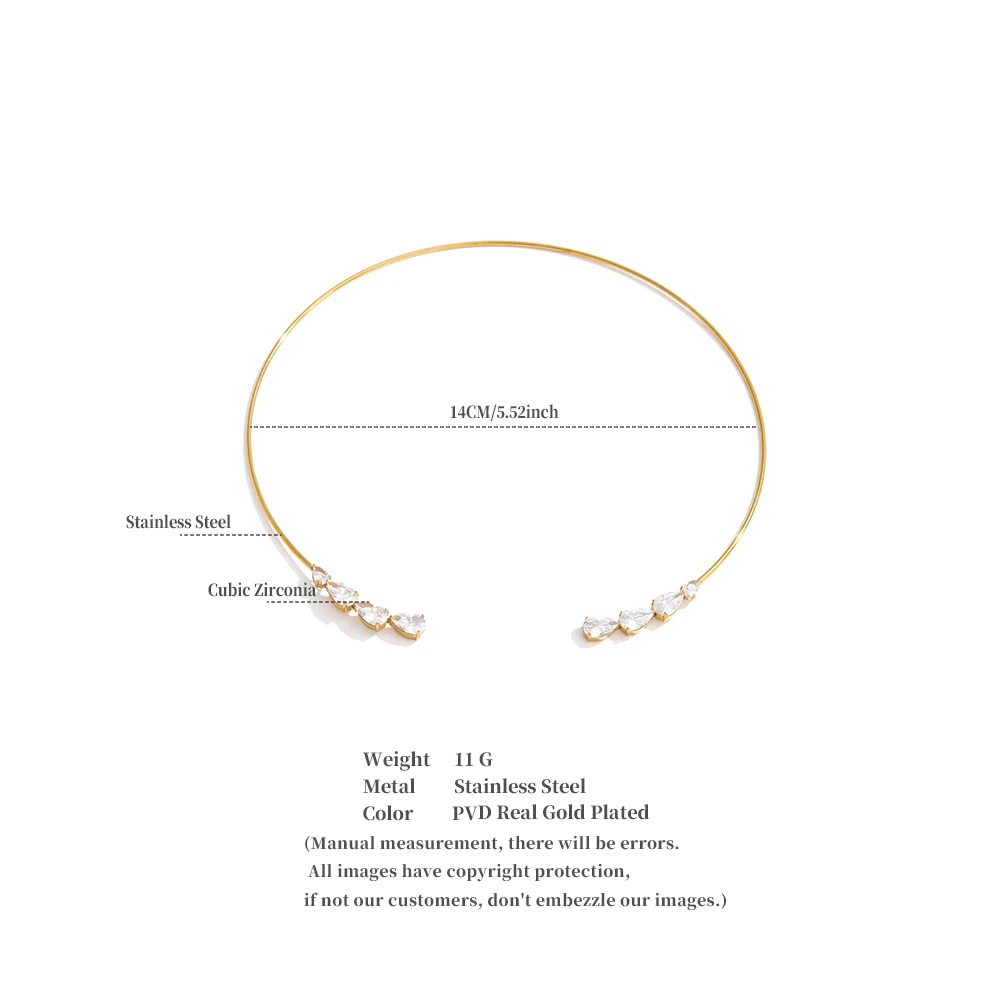 Yhpup Stainless Steel Cubic Zirconia Torques Necklace for Women Summer Delicate Trending Arrivals Aesthetic Golden Jewelry