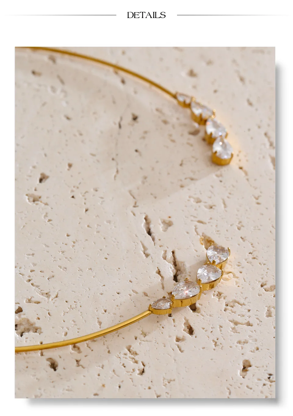Yhpup Stainless Steel Cubic Zirconia Torques Necklace for Women Summer Delicate Trending Arrivals Aesthetic Golden Jewelry