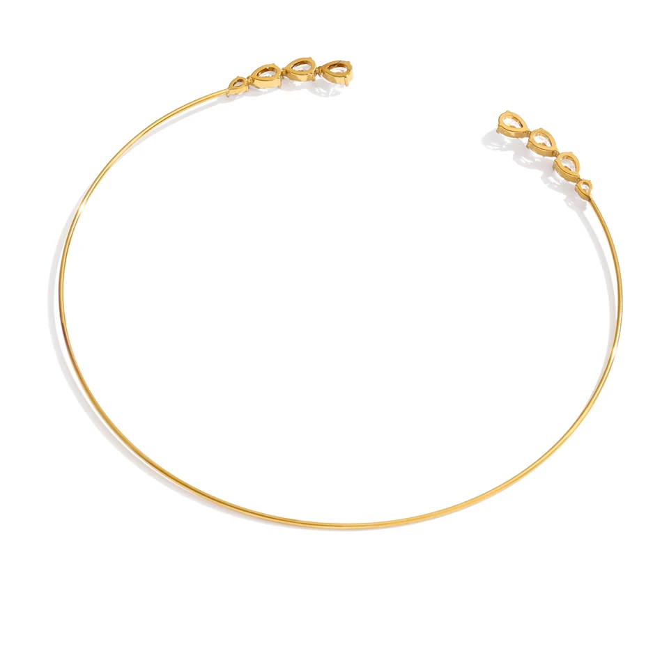 Yhpup Stainless Steel Cubic Zirconia Torques Necklace for Women Summer Delicate Trending Arrivals Aesthetic Golden Jewelry
