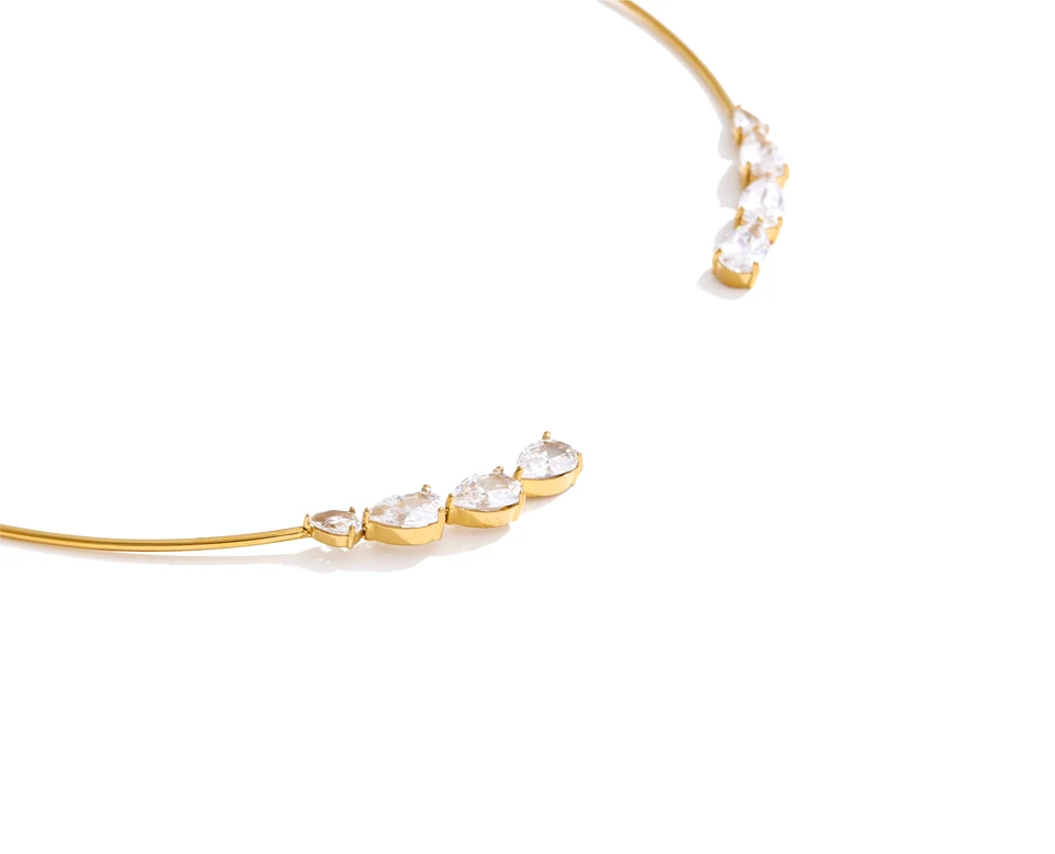 Yhpup Stainless Steel Cubic Zirconia Torques Necklace for Women Summer Delicate Trending Arrivals Aesthetic Golden Jewelry