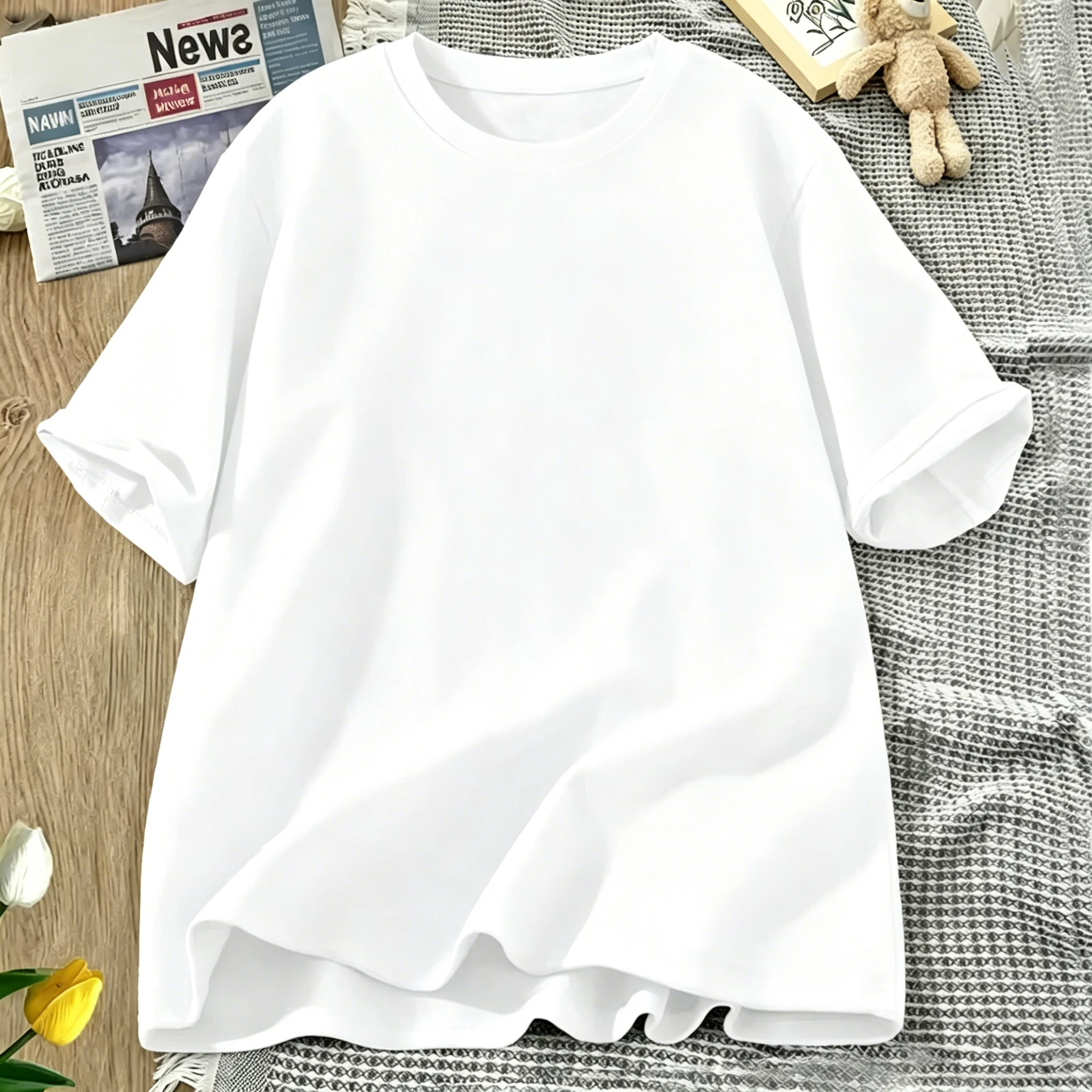 Korean Style Solid Color Cotton Women's T-Shirts Breathable T Shirt O-Neck Summer Short Sleeves Loose Y2K Vacation Clothing