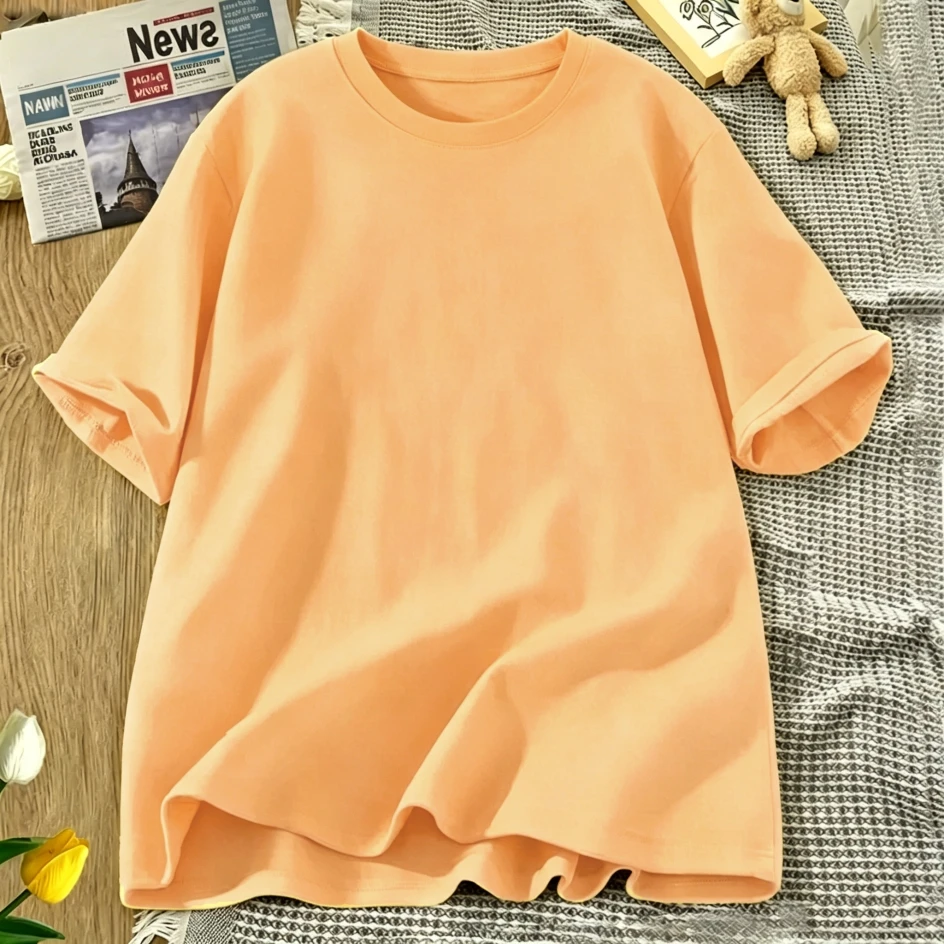 Korean Style Solid Color Cotton Women's T-Shirts Breathable T Shirt O-Neck Summer Short Sleeves Loose Y2K Vacation Clothing