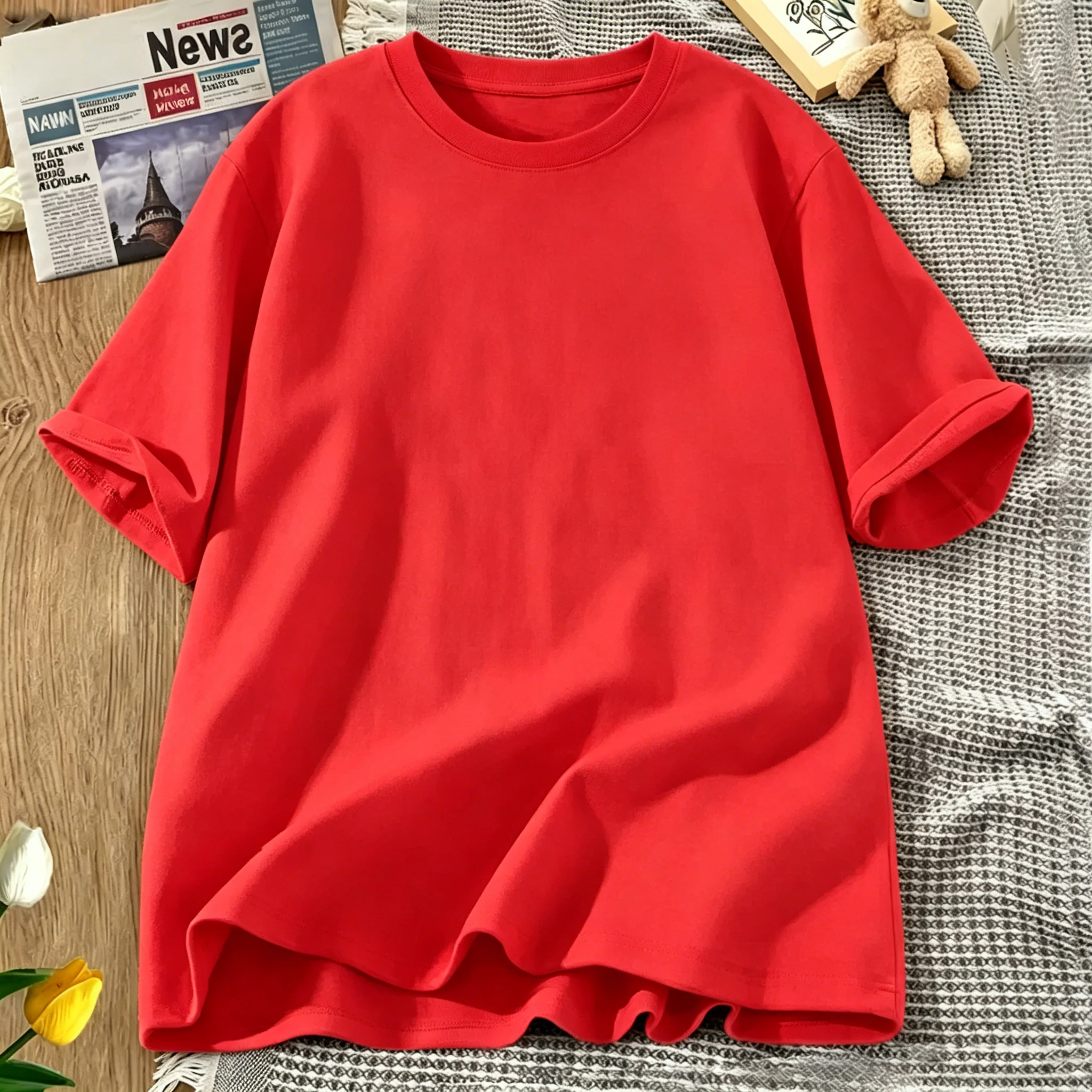 Korean Style Solid Color Cotton Women's T-Shirts Breathable T Shirt O-Neck Summer Short Sleeves Loose Y2K Vacation Clothing