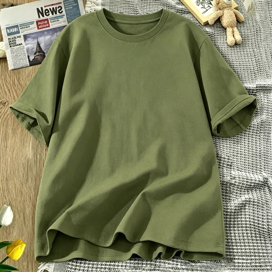 Korean Style Solid Color Cotton Women's T-Shirts Breathable T Shirt O-Neck Summer Short Sleeves Loose Y2K Vacation Clothing