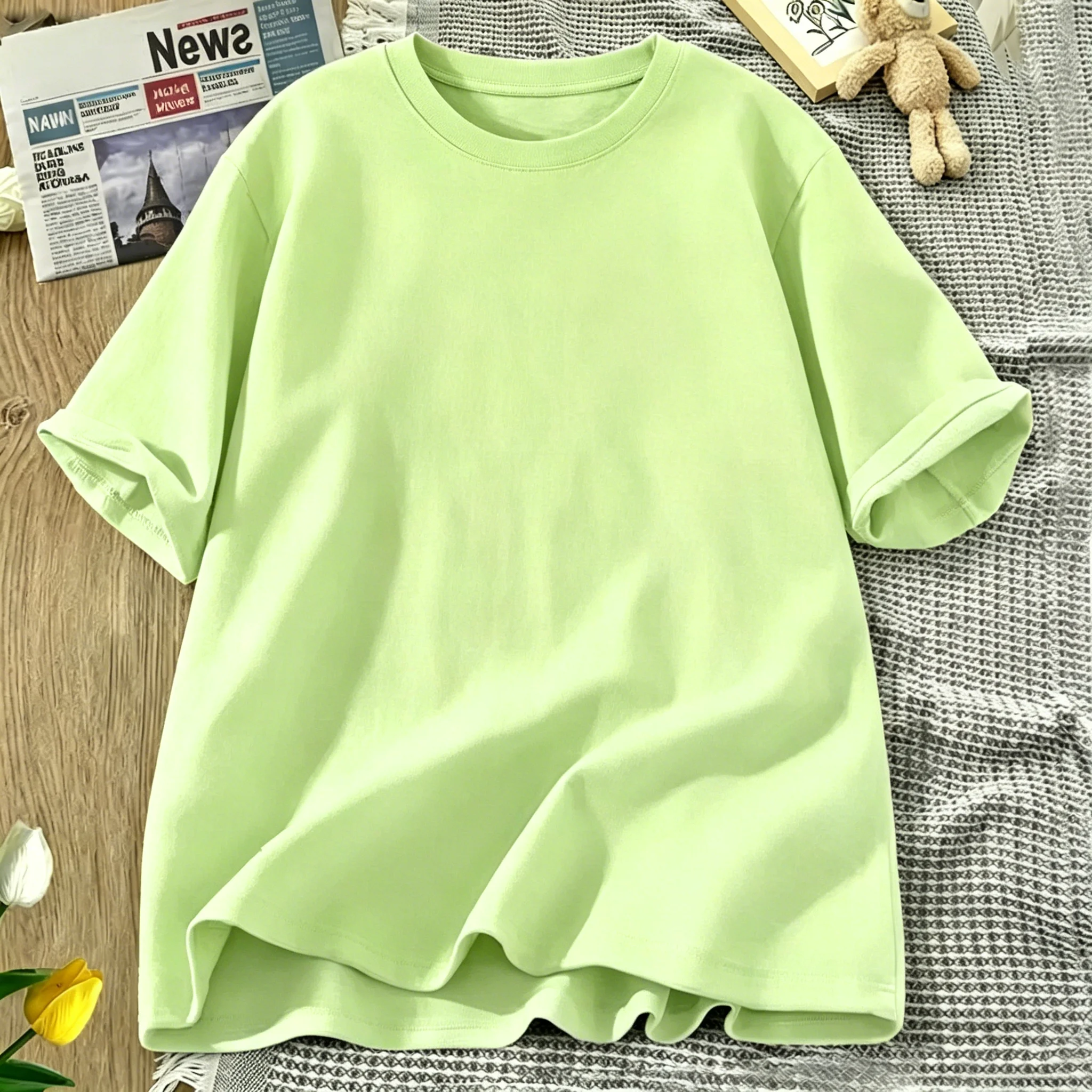 Korean Style Solid Color Cotton Women's T-Shirts Breathable T Shirt O-Neck Summer Short Sleeves Loose Y2K Vacation Clothing