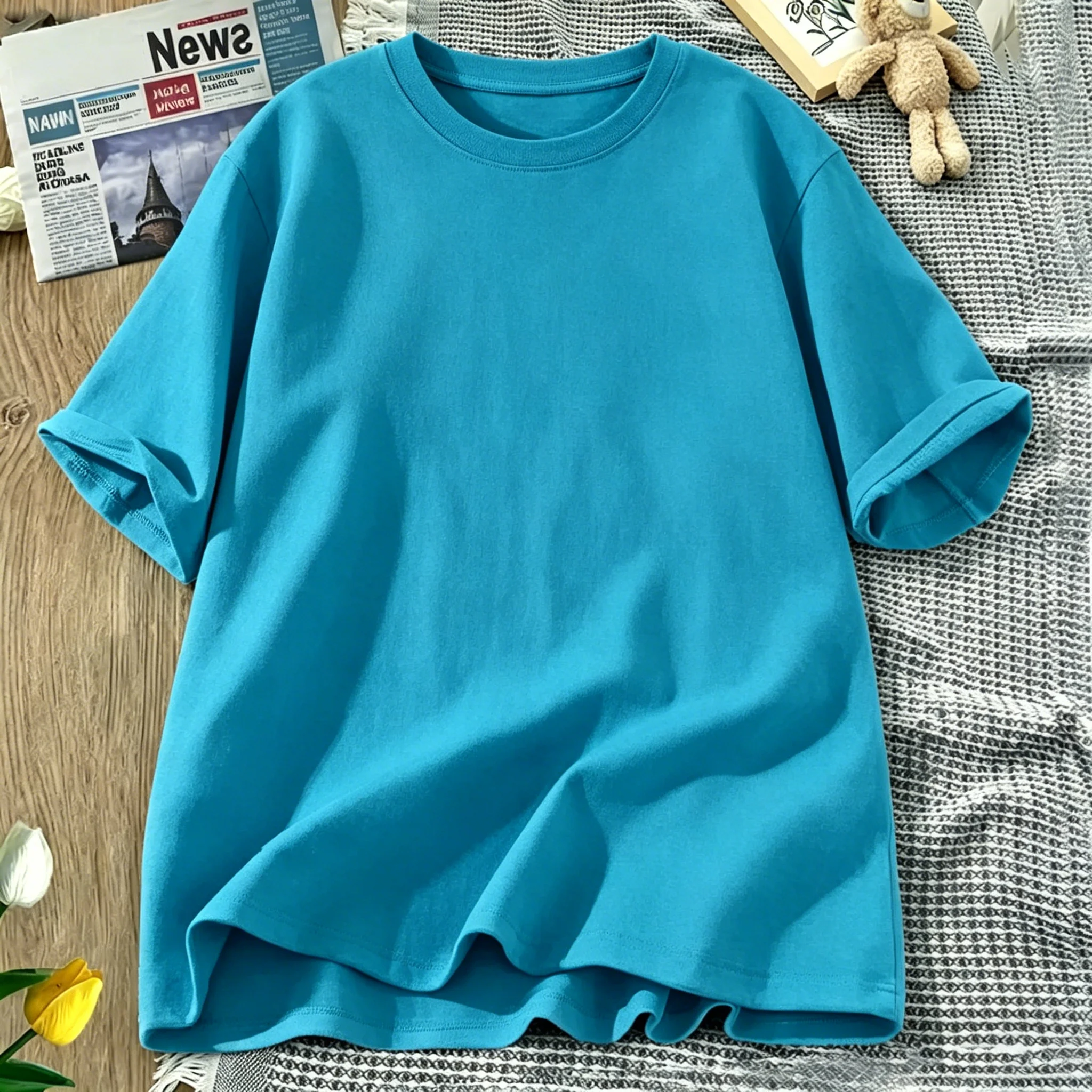 Korean Style Solid Color Cotton Women's T-Shirts Breathable T Shirt O-Neck Summer Short Sleeves Loose Y2K Vacation Clothing
