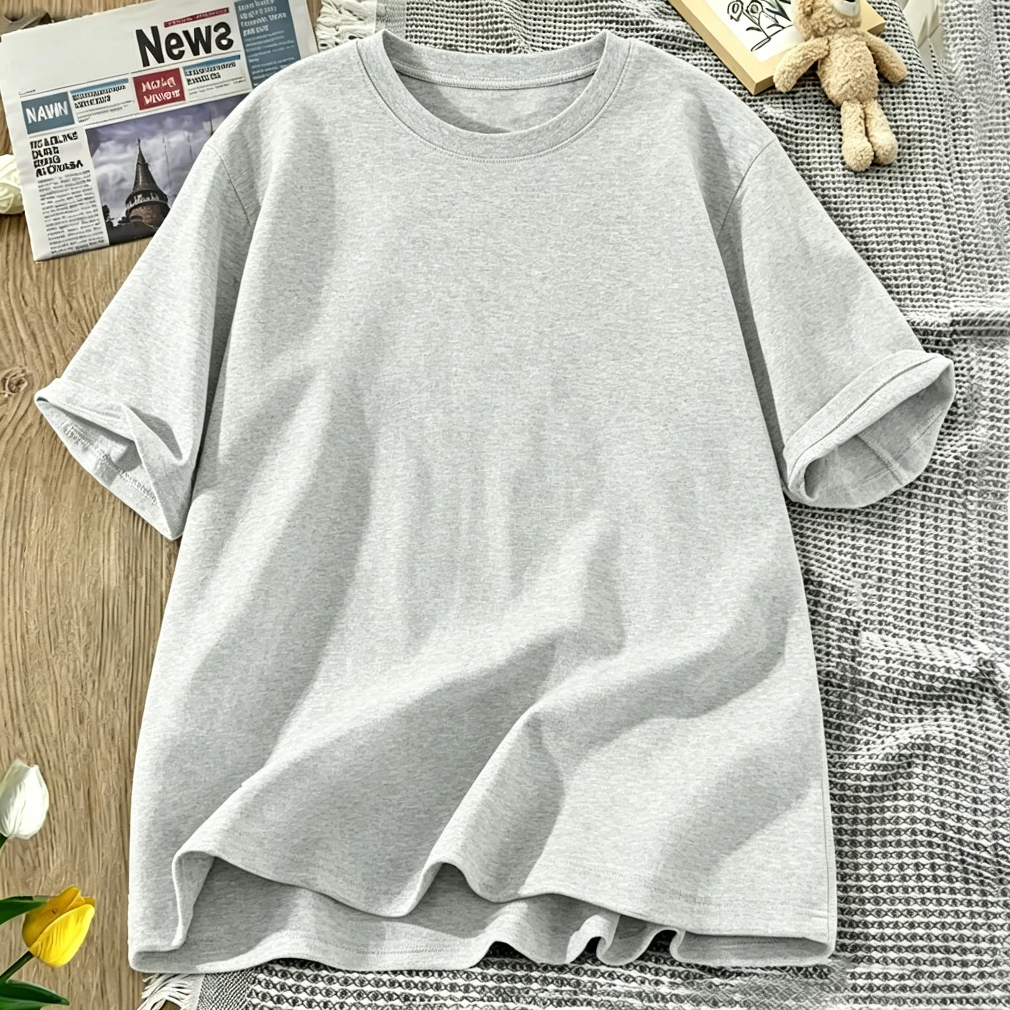 Korean Style Solid Color Cotton Women's T-Shirts Breathable T Shirt O-Neck Summer Short Sleeves Loose Y2K Vacation Clothing