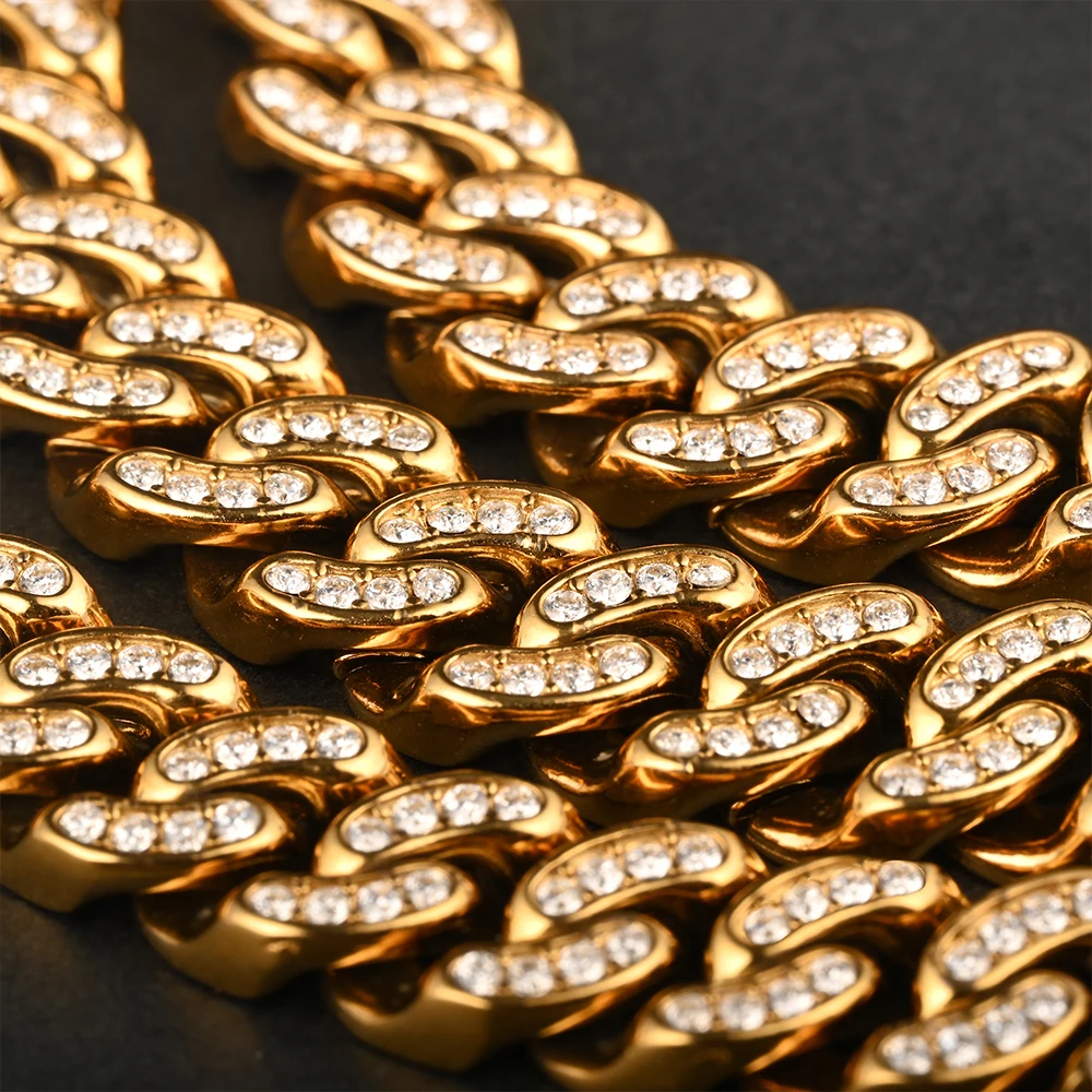 High quality 6-8mm stainless steel full diamond multi specification Cuban chain waterproof men's and women's bracelet