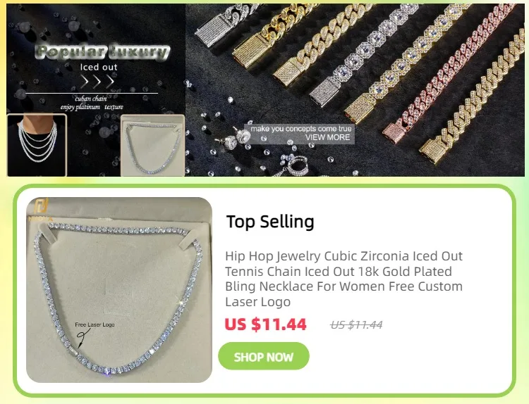 Hip Hop Jewelry Brass Setting CZ Tennis Chain Necklace Gold/Silver Color Iced Out AAAAA Cubic Zirconia Chain