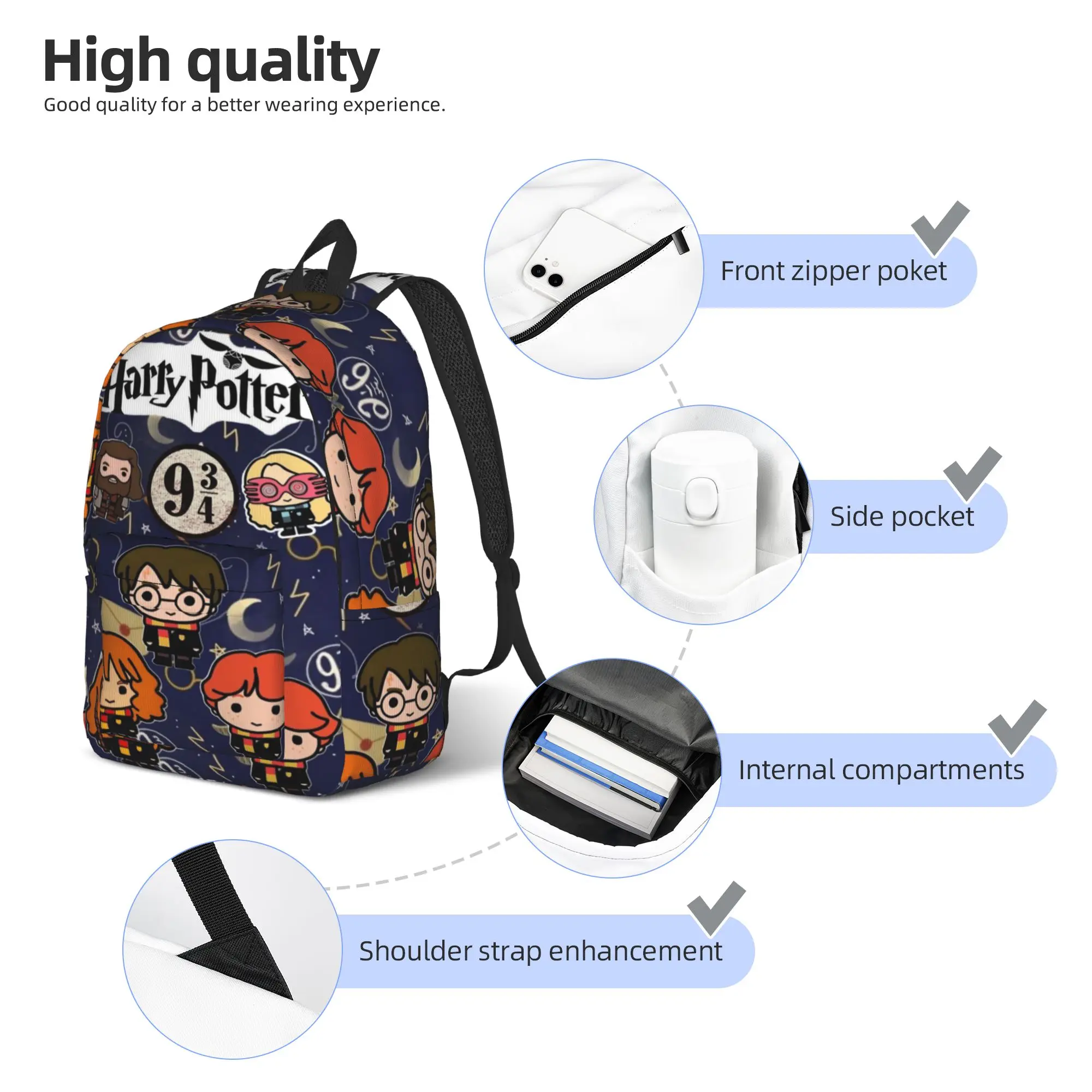 H-HP-P Harrys potters magic Backpack for Men Women Cool Student Hiking Travel Daypack College Shoulder Bag with Pocket