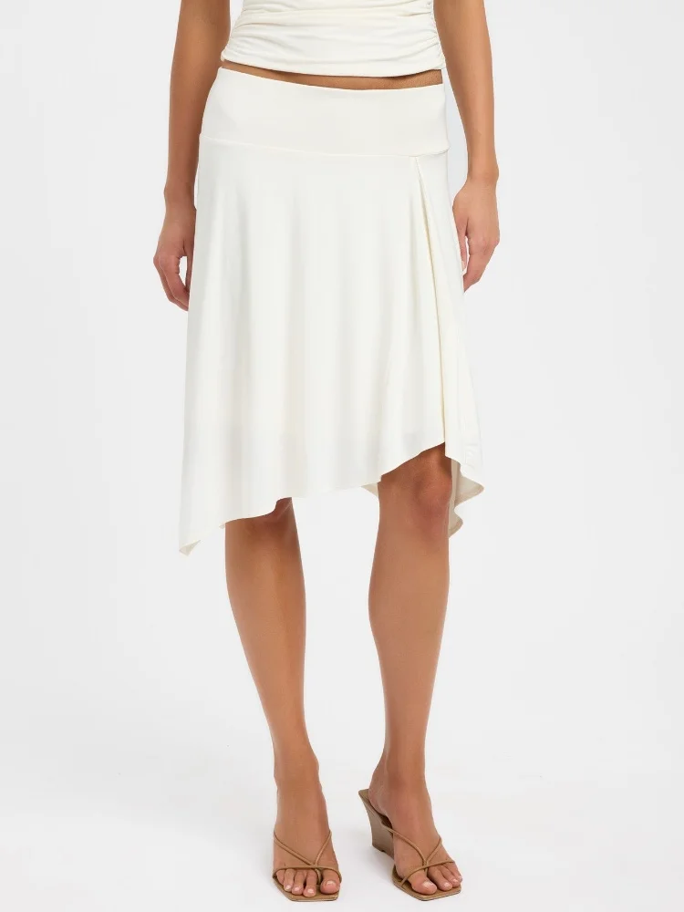 Women's 2-piece White Ruched Sleeveless V-neck Top And Irregular Midi Skirt Set Elegant Casual Party Summer Vacation Outfit