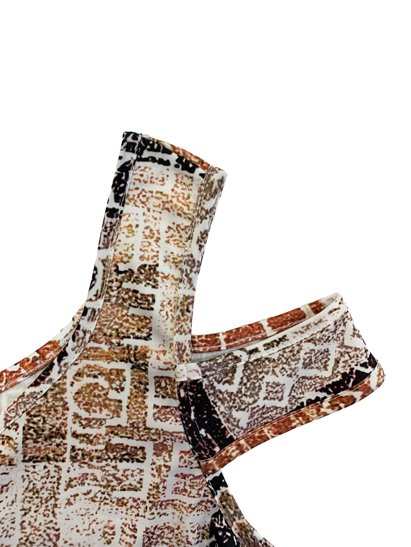 Women's Geometric Patchwork Print Cold Shoulder Dress, Summer Casual V Neck Short Sleeve Flowy Sundress