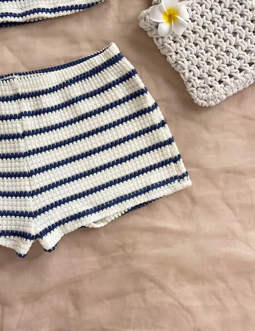 Summer Striped Halter-Neck Waffle Knit Suit - A Sexy Beach Outfit for Vacation Girls.