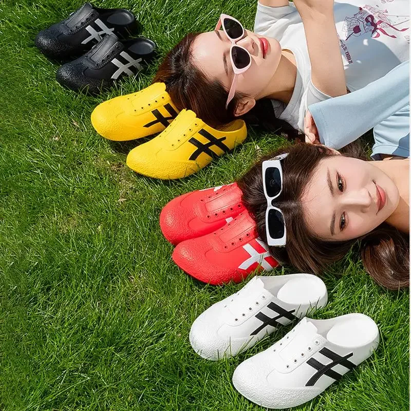 Fashion Striped Eva Soft Soles Mules Shoes Couples Spring Lightweight Platform Sports Shoes Women Plus Size Outdoor Casual Clogs