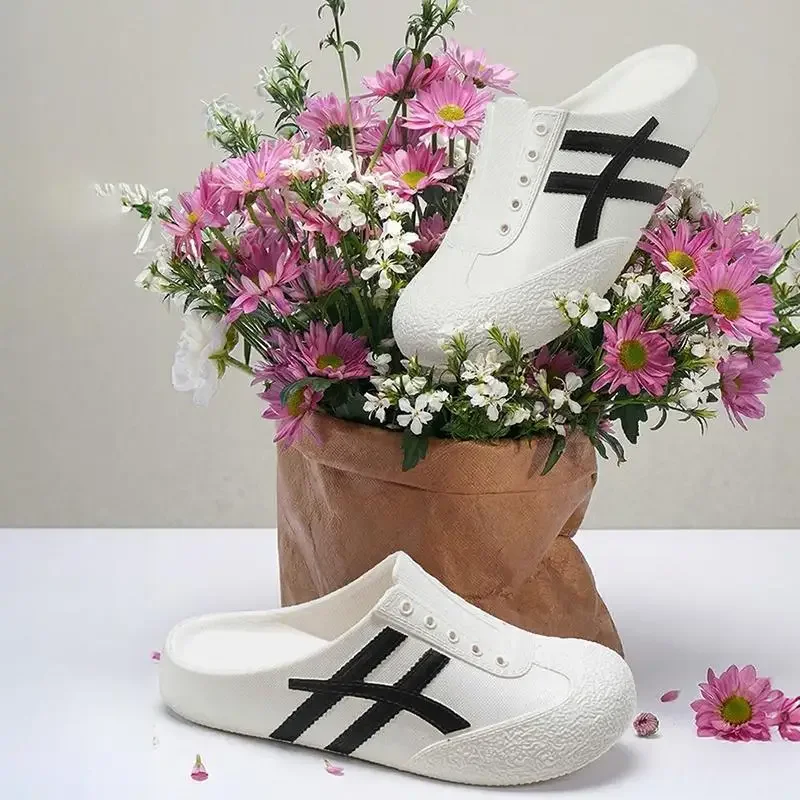 Fashion Striped Eva Soft Soles Mules Shoes Couples Spring Lightweight Platform Sports Shoes Women Plus Size Outdoor Casual Clogs