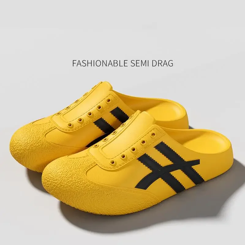 Fashion Striped Eva Soft Soles Mules Shoes Couples Spring Lightweight Platform Sports Shoes Women Plus Size Outdoor Casual Clogs