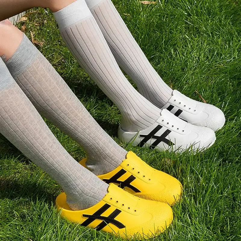 Fashion Striped Eva Soft Soles Mules Shoes Couples Spring Lightweight Platform Sports Shoes Women Plus Size Outdoor Casual Clogs