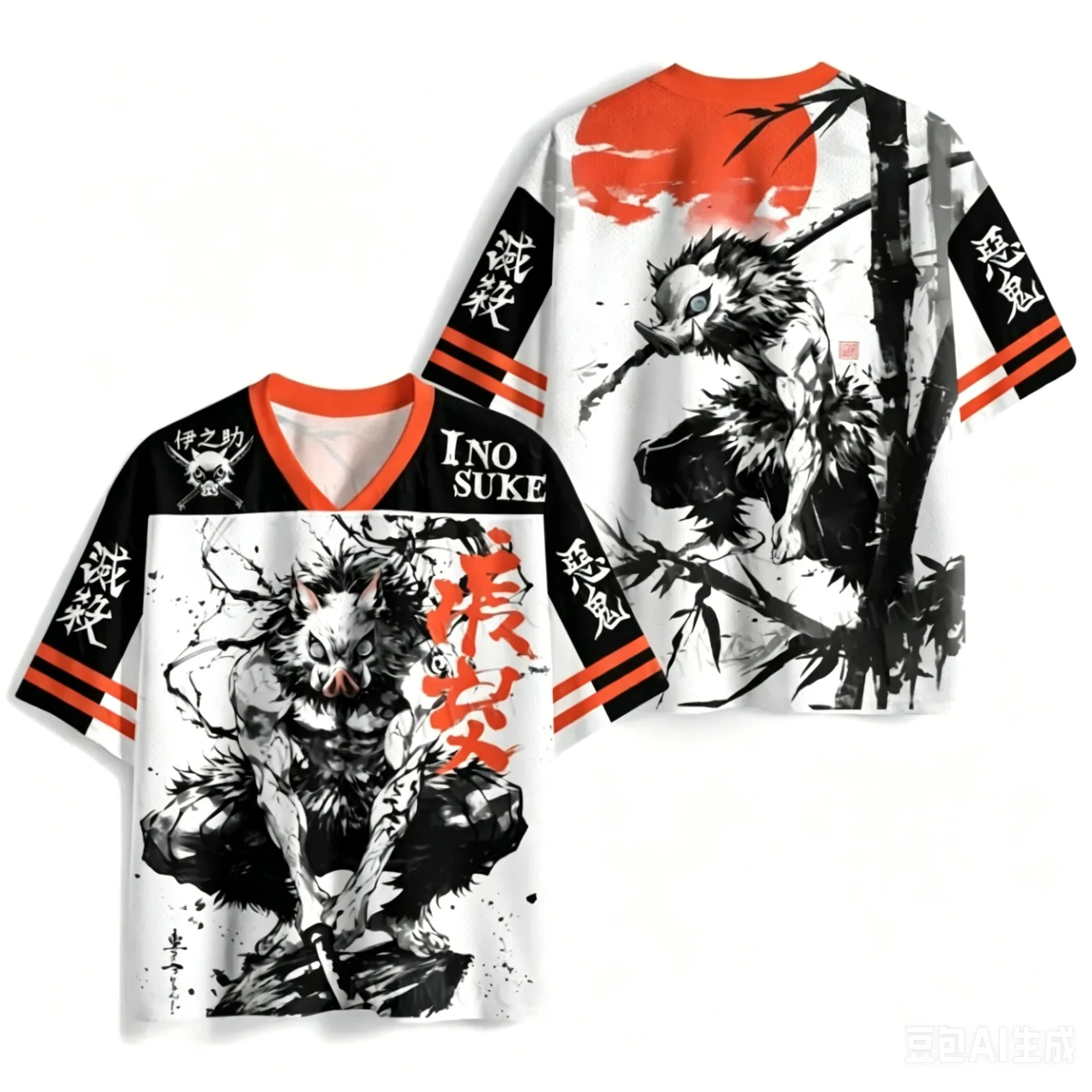 Ghost Slayer Blade: Yi Zhi Zhu Football Shirt Japanese Ink Splashing 3D Printed Adult and Children's Loose Short Sleeves