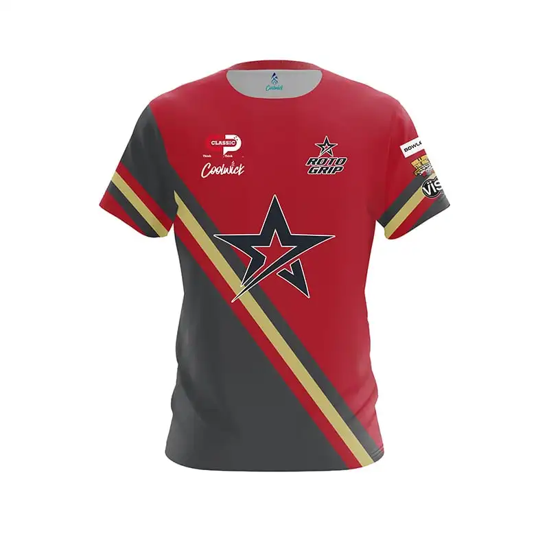 Family Matching Coolwick Roto Grip Bowling Jersey Red Black Gold Star Logo Short Sleeve Performance T-Shirt Casual Family Outfit
