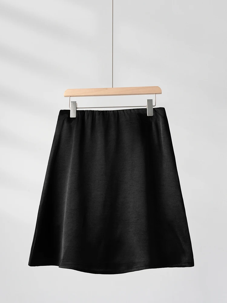 Fashion Solid Satin Skirt,Elastic Stretch High-Waist Elegant Flowing Texture A-Line Short Skirt,For Women's Home Office Wear