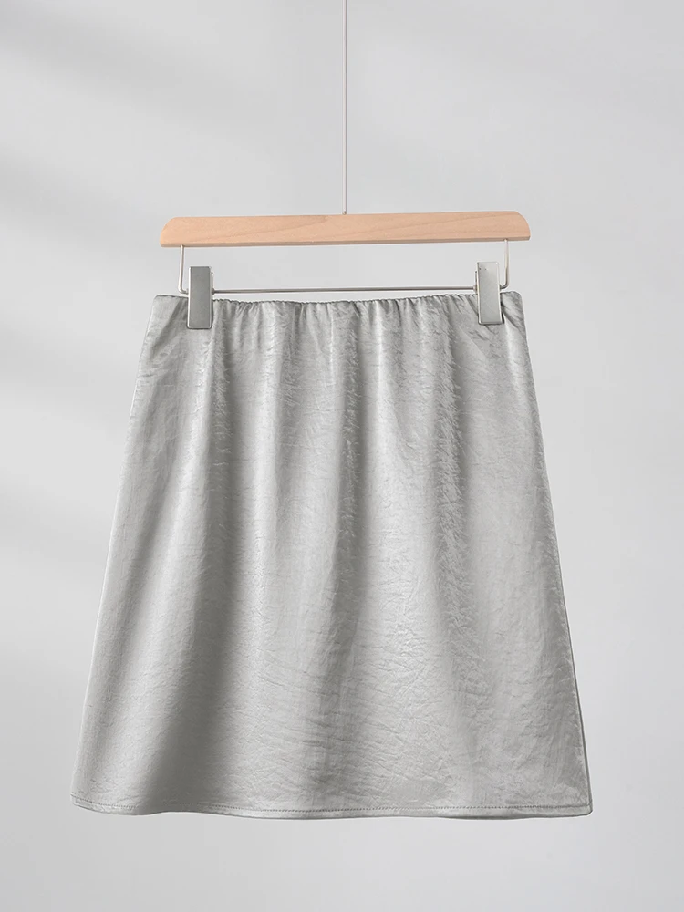 Fashion Solid Satin Skirt,Elastic Stretch High-Waist Elegant Flowing Texture A-Line Short Skirt,For Women's Home Office Wear